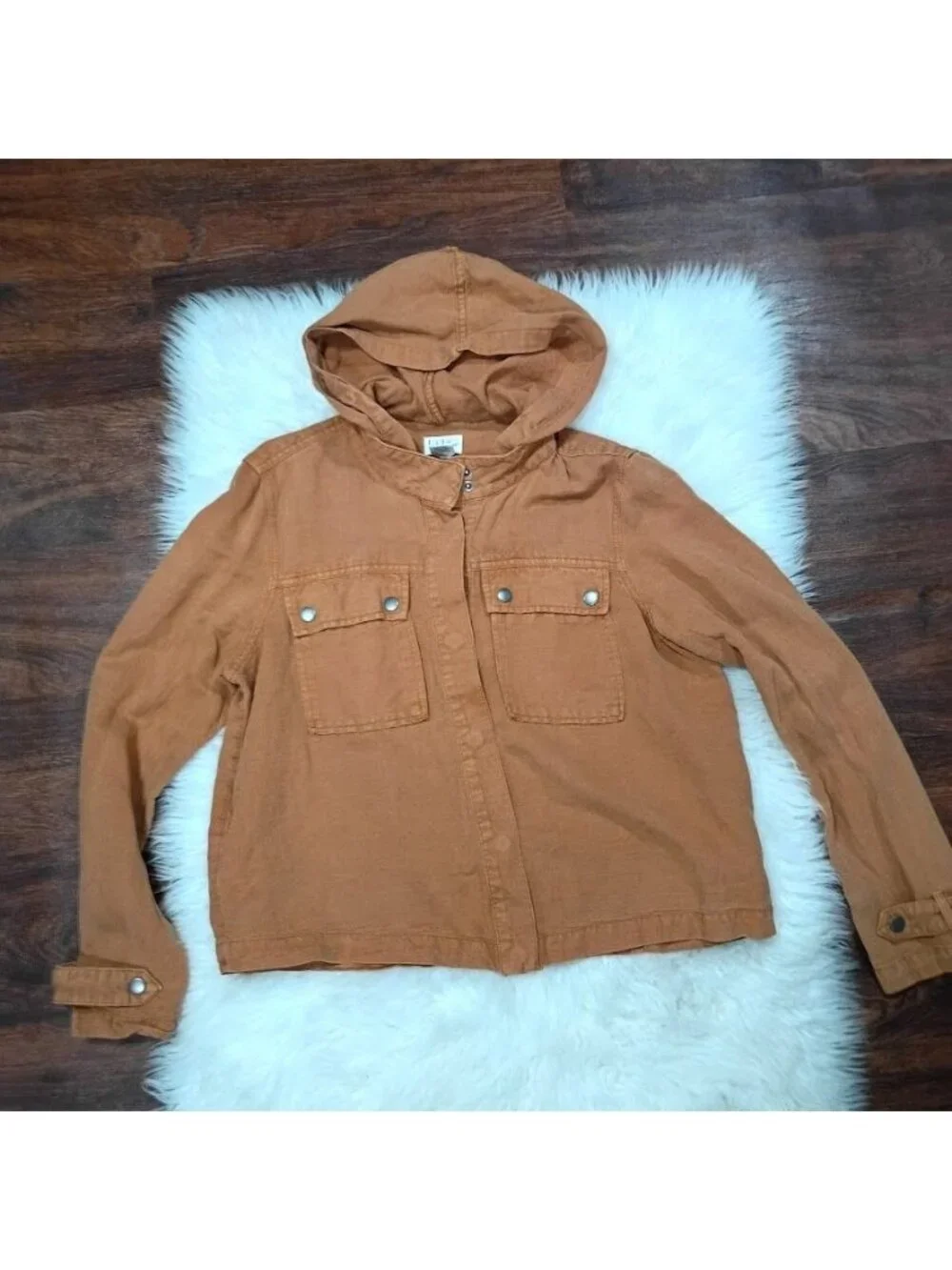 Nicole Miller Hooded Terra Cotta Cropped Linen Lagenlook Jacket Womens Large